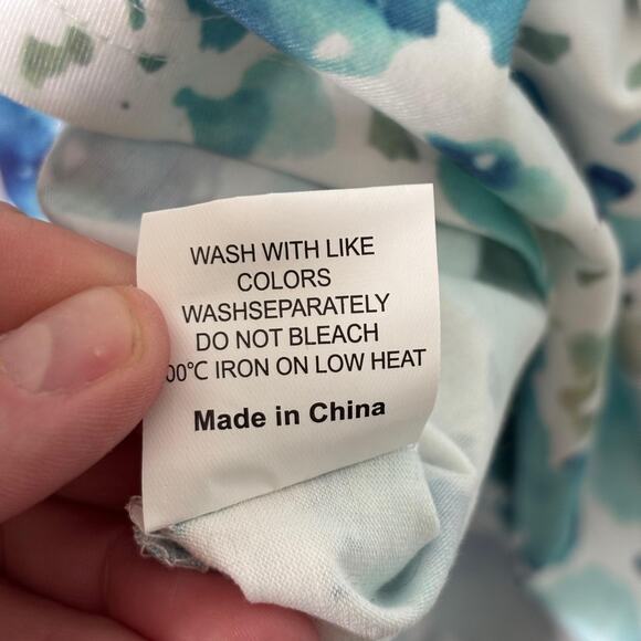 Abstract Watercolor Tunic Top 2X Blue Green Henley Thin Jersey Stretch Artsy - Picture 11 of 12